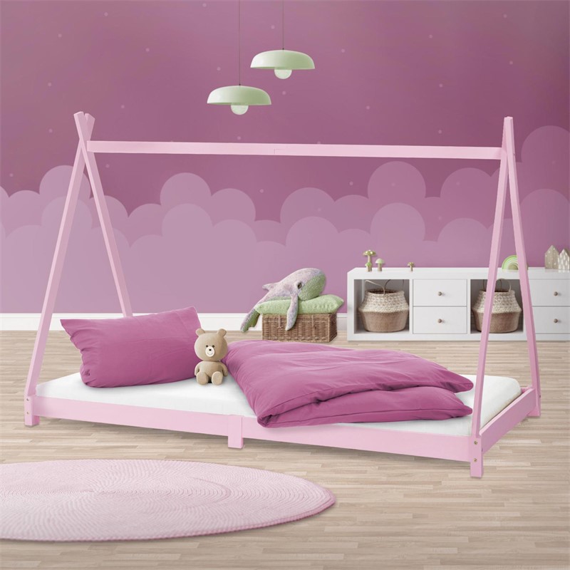 Kinderbett Tipi 90x200 cm Rosa aus Kiefernholz Holzbett mit Lattenrost ML-Design Kinderbett Tipi 90x200 cm Rosa aus Kiefernholz Holzbett mit Lattenrost ML-Design