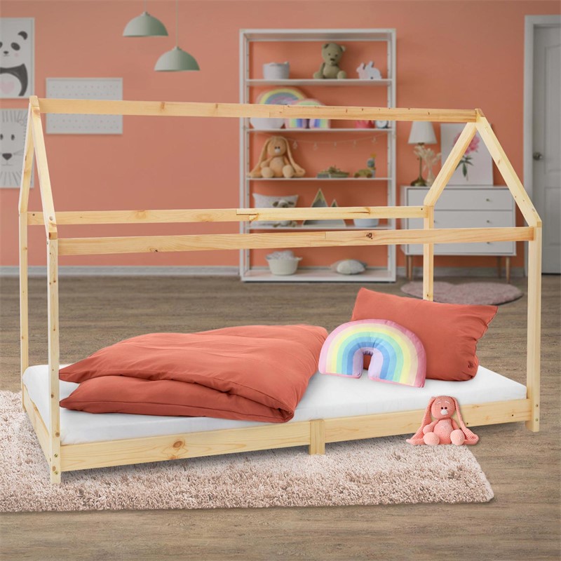 Kinderbett Hausbett 90x200 cm aus Kiefernholz Holzbett mit Dach und Lattenrost ML-Design Kinderbett Hausbett 90x200 cm aus Kiefernholz Holzbett mit Dach und Lattenrost ML-Design