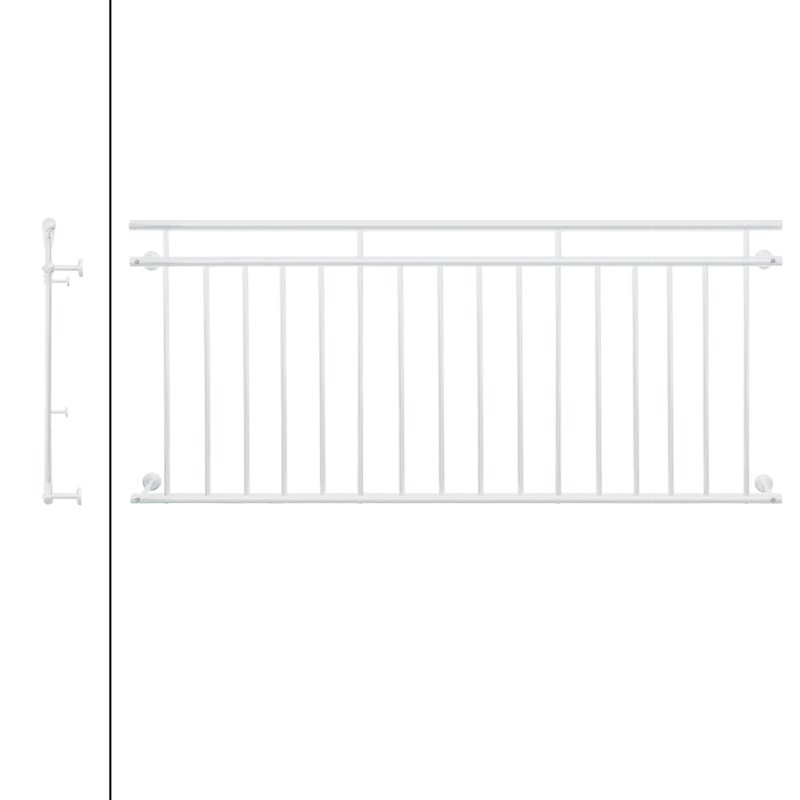 Französischer Balkon Weiß 90x225 cm mit 16 Füllstäben aus pulverbeschichtetem Stahl