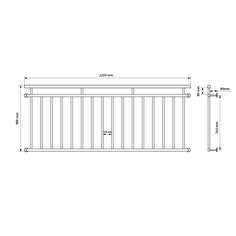 Französischer Balkon Weiß 90x225 cm mit 16 Füllstäben aus pulverbeschichtetem Stahl