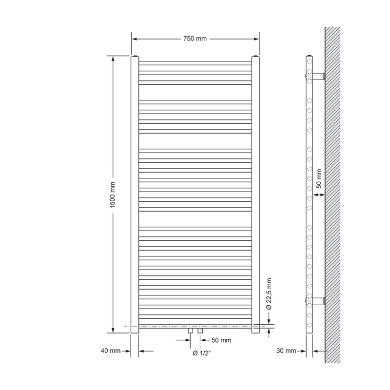 Badheizkörper Sahara 750x1500 mm Anthrazit gebogen mit Mittelanschluss