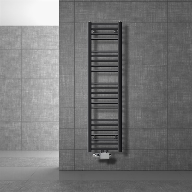 Badheizkörper Mittelanschluss 300x1400 mm Anthrazit gerade mit Universale Anschlussgarnitur LuxeBath Badheizkörper Mittelanschluss 300x1400 mm Anthrazit gerade mit Universale Anschlussgarnitur LuxeBath