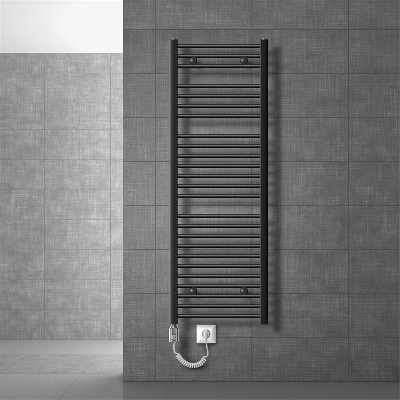 Elektrischer Badheizkörper mit Heizstab 900W 500x1500 mm Anthrazit gebogen mit Seitenanschluss LuxeBath Elektrischer Badheizkörper mit Heizstab 900W 500x1500 mm Anthrazit gebogen mit Seitenanschluss LuxeBath