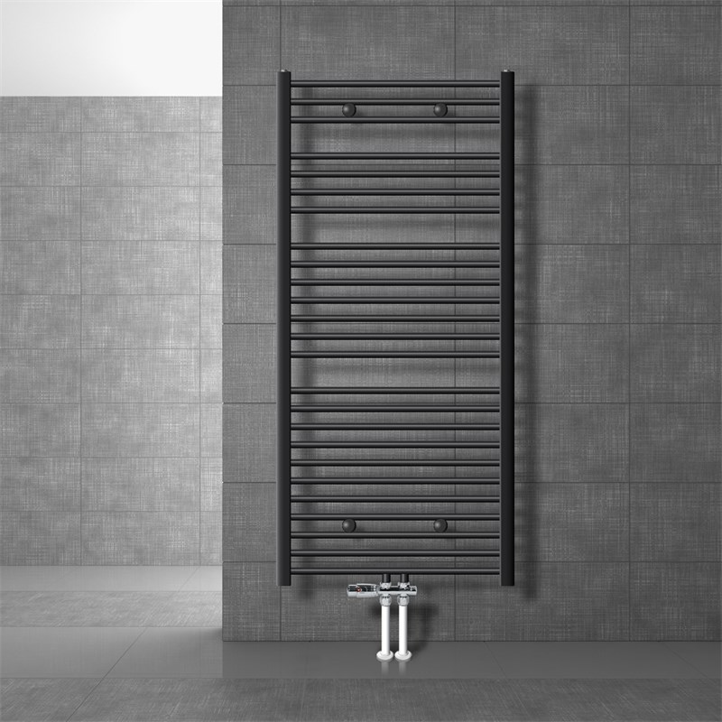 Badheizkörper Sahara 750x1500 mm Anthrazit gebogen mit Mittelanschluss und Boden Anschlussgarnitur Badheizkörper Sahara 750x1500 mm Anthrazit gebogen mit Mittelanschluss und Boden Anschlussgarnitur