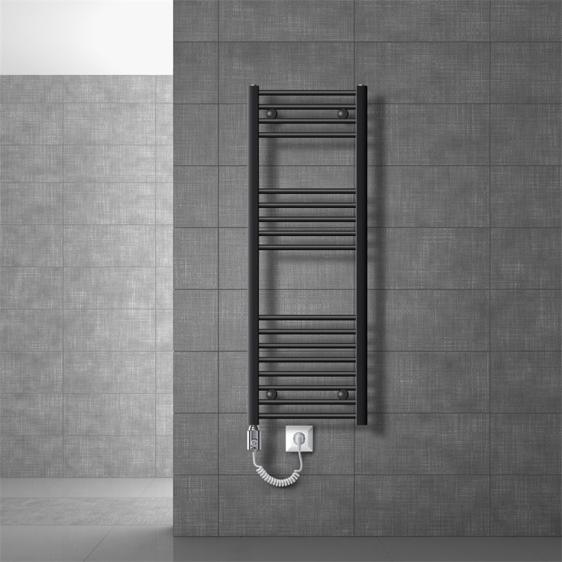 Badheizkörper Sahara mit Heizstab 1200W 400x1200 mm Antrazit gebogen mit Seitenanschluss