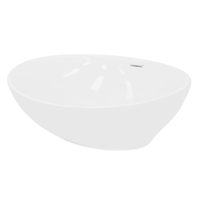 Waschbecken Oval ohne Überlauf 41x33x14,2 cm Weiß aus Keramik LuxeBath