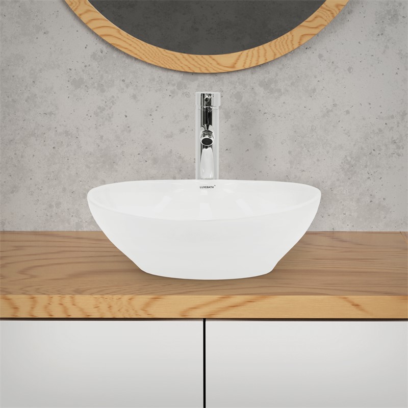 Waschbecken Oval ohne Überlauf 41x33x14,2 cm Weiß aus Keramik LuxeBath