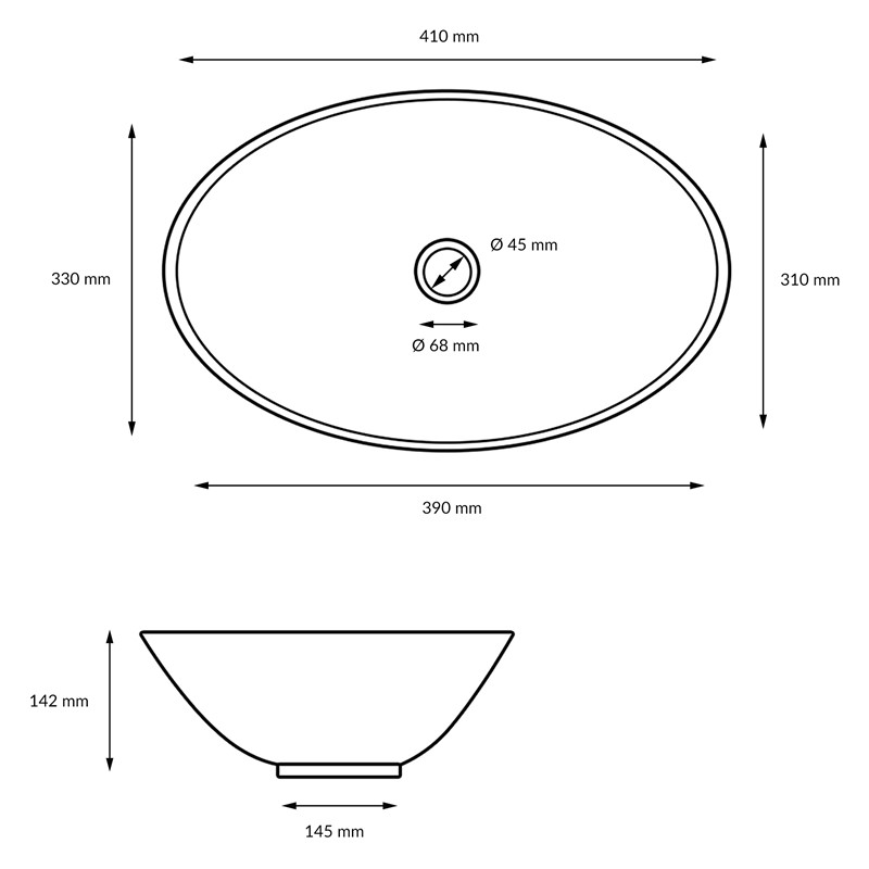 Waschbecken Oval ohne Überlauf 41x33x14,2 cm Weiß aus Keramik LuxeBath