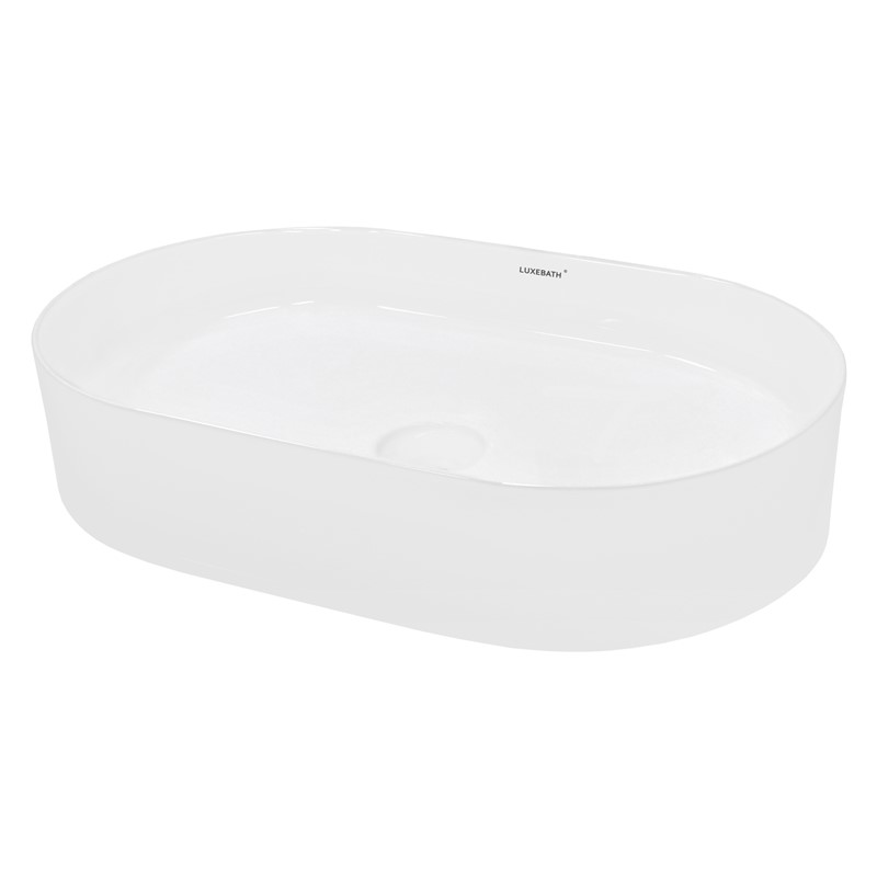 Waschbecken Oval ohne Überlauf 60,5x38x12,5 cm Weiß aus Keramik LuxeBath