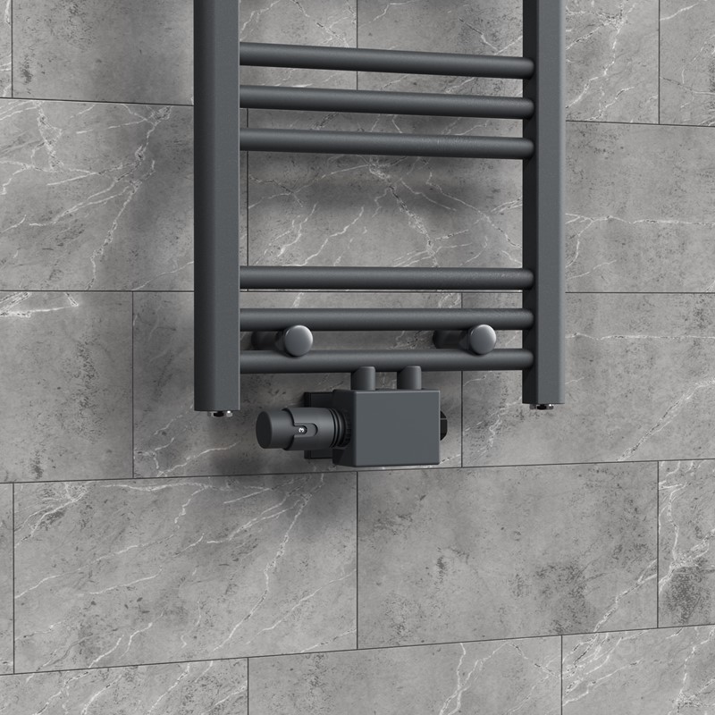 Ventil-Armaturen Set Anthrazit Universal für Eck- und Durchgangsform inkl. Thermostatkopf LuxeBath