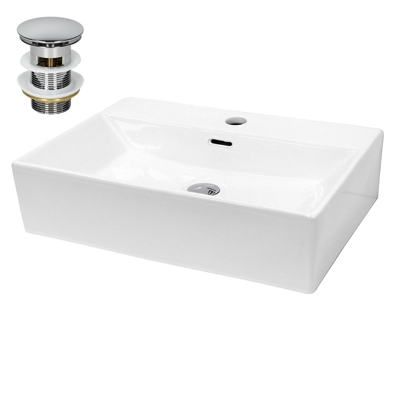 Waschbecken inkl. Ablaufgarnitur mit Überlauf 60,5x36x13 cm Weiß aus Keramik LuxeBath Waschbecken inkl. Ablaufgarnitur mit Überlauf 60,5x36x13 cm Weiß aus Keramik LuxeBath