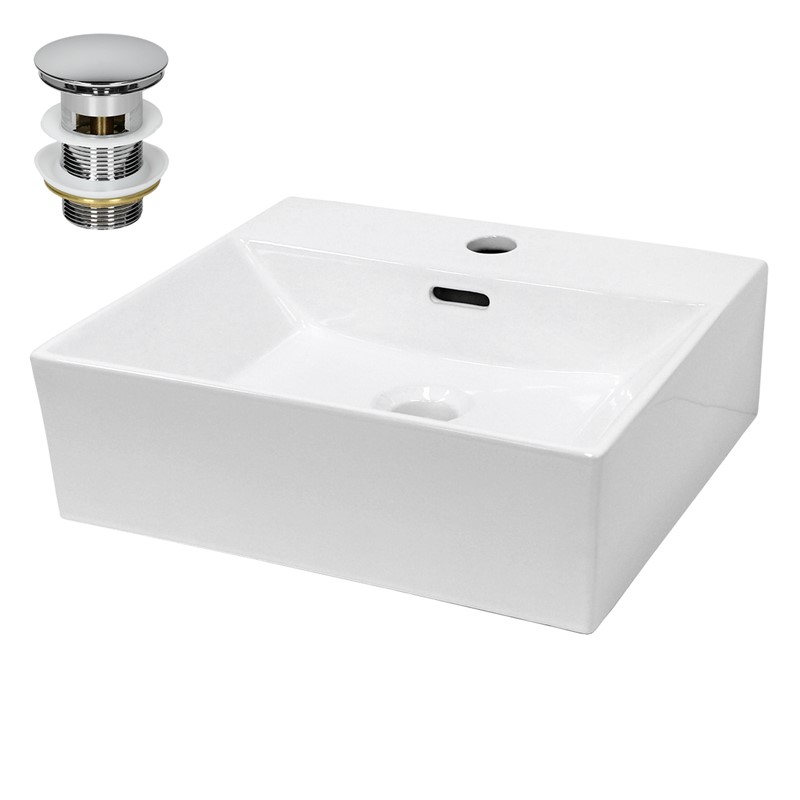 Waschbecken inkl. Ablaufgarnitur Silber mit Überlauf 41,5x36x13 cm Weiß aus Keramik LuxeBath Waschbecken inkl. Ablaufgarnitur Silber mit Überlauf 41,5x36x13 cm Weiß aus Keramik LuxeBath
