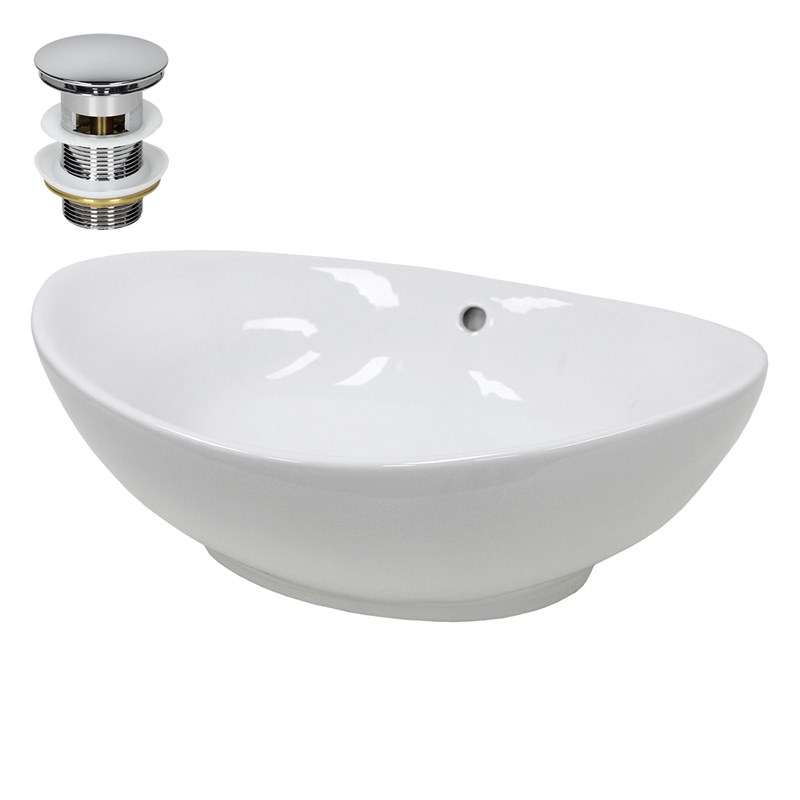 Waschbecken inkl. Ablaufgarnitur Silber mit Überlauf 59x39x20 cm Weiß aus Keramik LuxeBath Waschbecken inkl. Ablaufgarnitur Silber mit Überlauf 59x39x20 cm Weiß aus Keramik LuxeBath