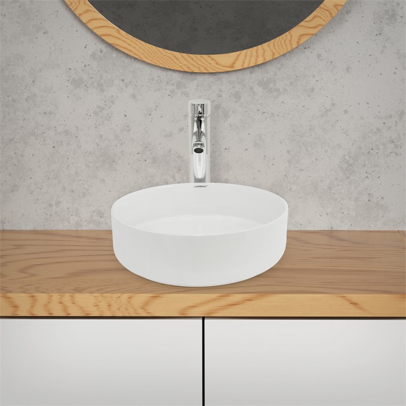Waschbecken Rund ohne Überlauf Ø 35,5x12 cm Weiß aus Keramik LuxeBath
