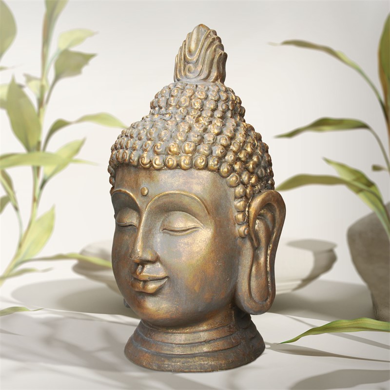 Buddha Kopf Figur 42x38x74,5 cm bronze aus Kunststein Buddha Kopf Figur 42x38x74,5 cm bronze aus Kunststein