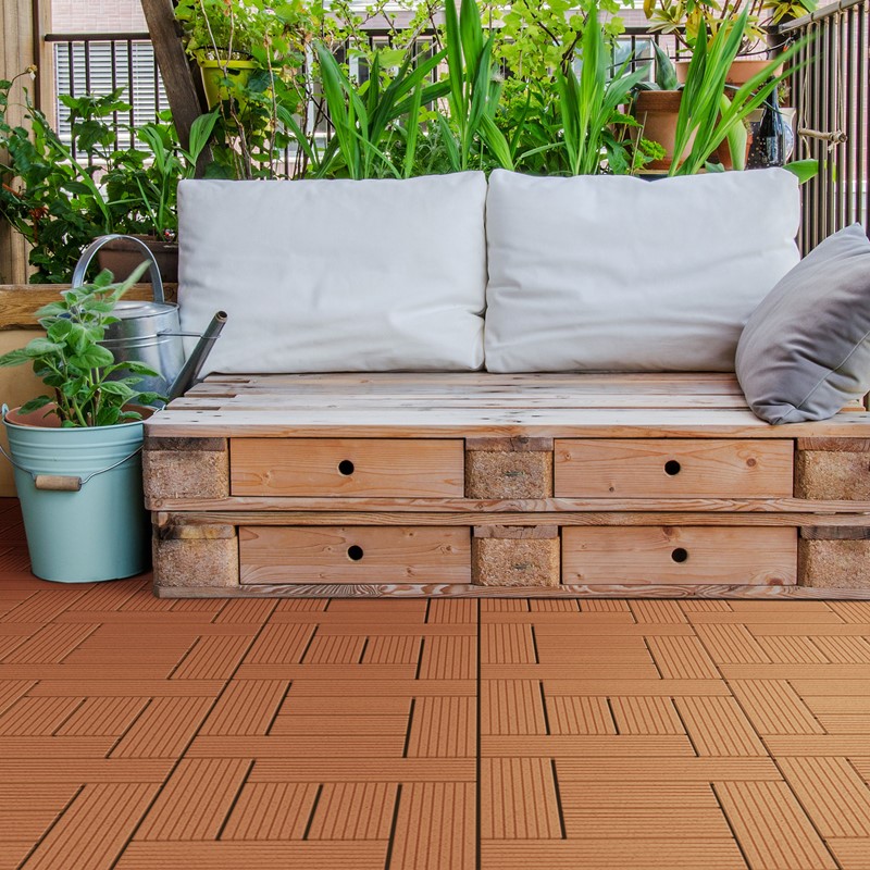 WPC Terrassenfliesen 30x30 cm 11er Set für 1m² Anthrazit in Holzoptik Mosaik mit Drainage und Klicksystem