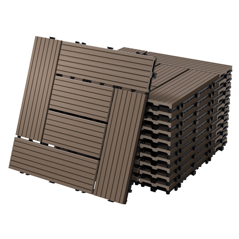 WPC Terrassenfliesen 30x30 cm 11er Set für 1m² Dunkelbraun in Holzoptik Mosaik mit Drainage und Klicksystem WPC Terrassenfliesen 30x30 cm 11er Set für 1m² Dunkelbraun in Holzoptik Mosaik mit Drainage und Klicksystem