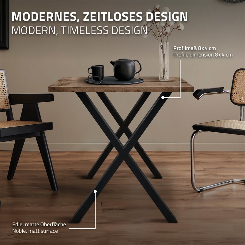 2x Tischbeine X-Design 60x72 cm Schwarz pulverbeschichtete Stahl DIY Tischuntergestell