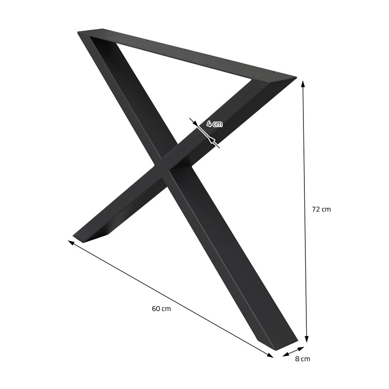 2x Tischbeine X-Design 60x72 cm Schwarz pulverbeschichtete Stahl DIY Tischuntergestell