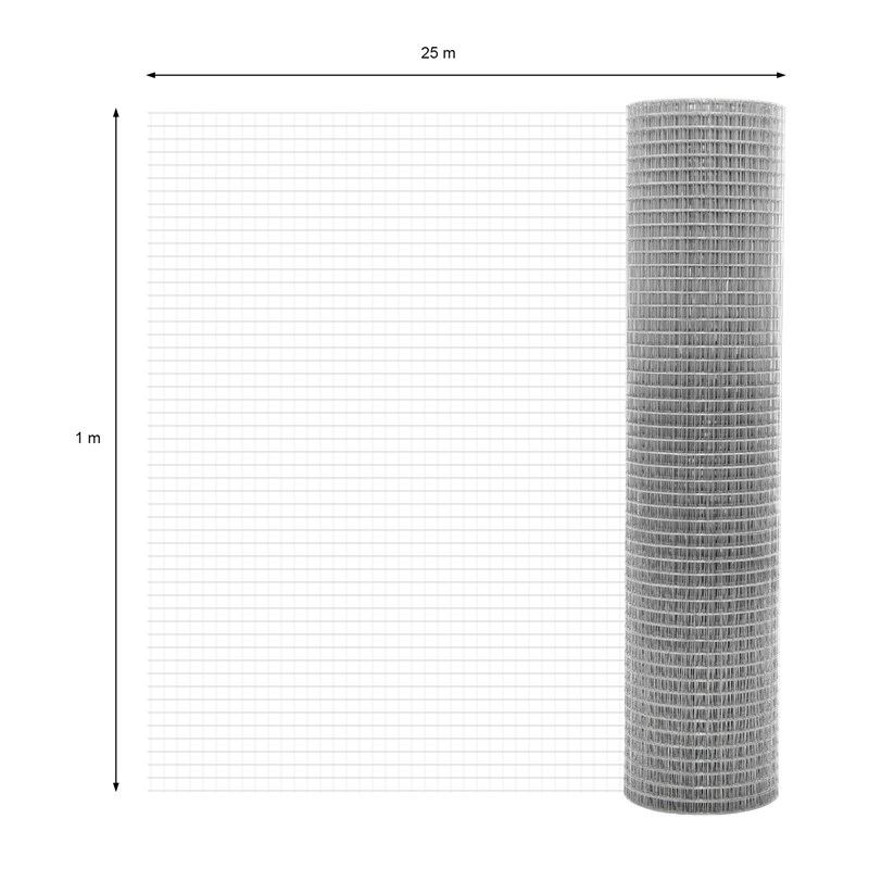Volierendraht Silber aus verzinktem Stahl 1x25m Drahtstärke 1,2mm Maschenweite 25x25mm