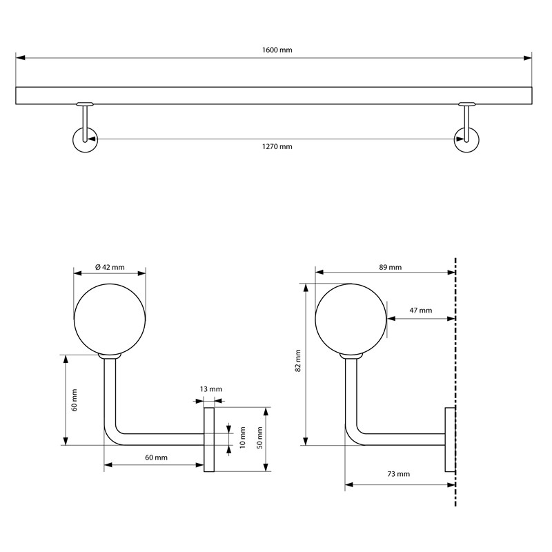 Edelstahl V2A Handlauf 160x4,2 cm Silber inkl. Wandhalterung