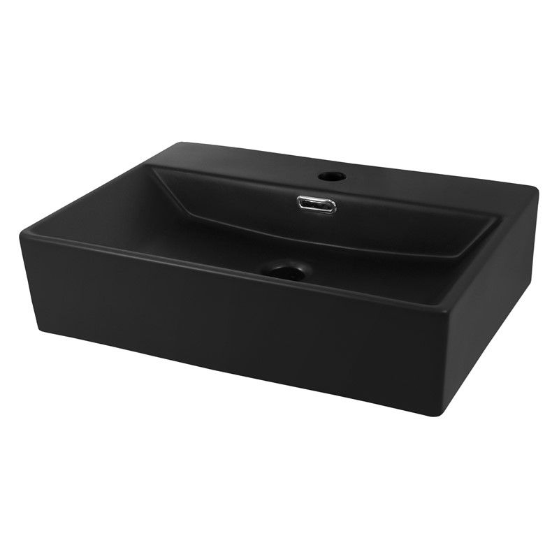 Waschbecken Rechteckig mit Überlauf 51,5x36x13 cm Schwarz aus Keramik LuxeBath Waschbecken Rechteckig mit Überlauf 51,5x36x13 cm Schwarz aus Keramik LuxeBath
