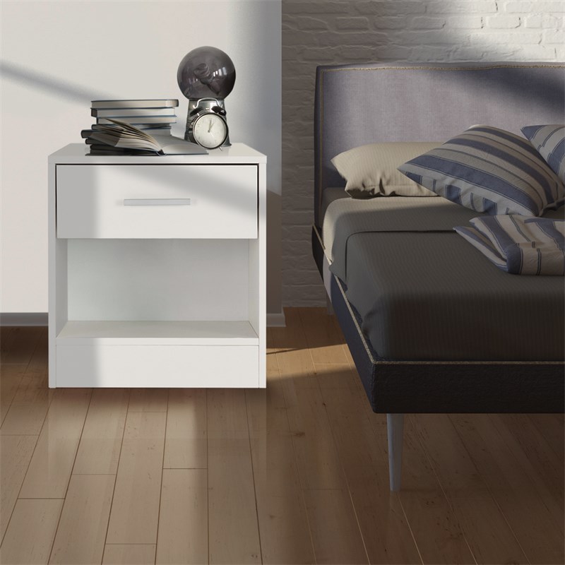 Nachttisch mit Schublade und offenem Fach 36.5x38.5x30 cm Weiß aus Holz ML-Design Nachttisch mit Schublade und offenem Fach 36.5x38.5x30 cm Weiß aus Holz ML-Design