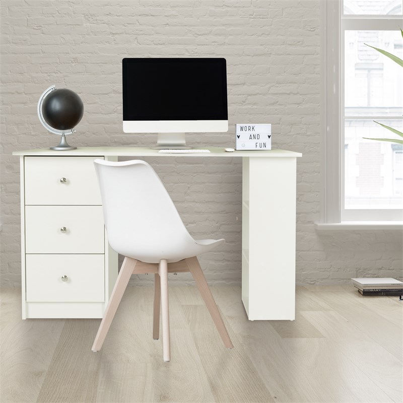 Schreibtisch mit drei Schubladen und Aufbewahrungsregale 120x49x72 cm Weiß ML-Design Schreibtisch mit drei Schubladen und Aufbewahrungsregale 120x49x72 cm Weiß ML-Design