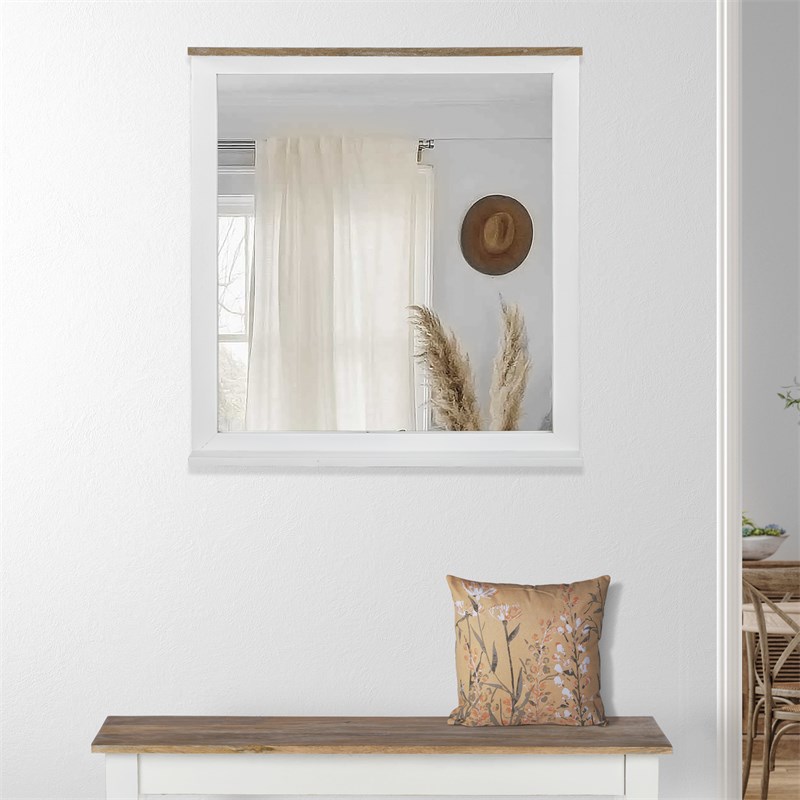 Wandspiegel Natur/Weiß 80x76 cm aus massivem Mangoholz WOMO-Design Wandspiegel Natur/Weiß 80x76 cm aus massivem Mangoholz WOMO-Design