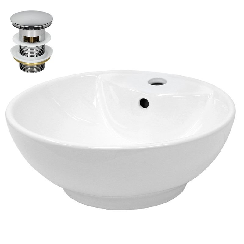 Waschbecken inkl. Ablaufgarnitur Silber mit Überlauf Ø 45,5x18,5 cm Weiß aus Keramik LuxeBath Waschbecken inkl. Ablaufgarnitur Silber mit Überlauf Ø 45,5x18,5 cm Weiß aus Keramik LuxeBath