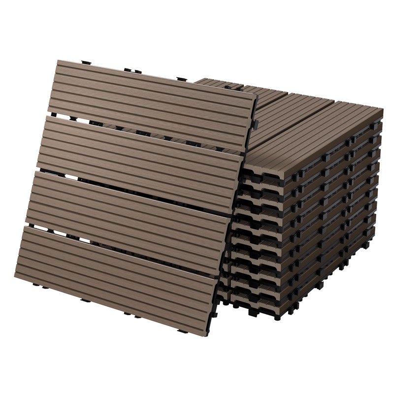 WPC Terrassenfliesen 30x30 cm 33er Set für 3m² Dunkelbraun in Holzoptik Balkon Bodenbelag mit Drainage und Klicksystem Terrassendielen Balkonfliesen