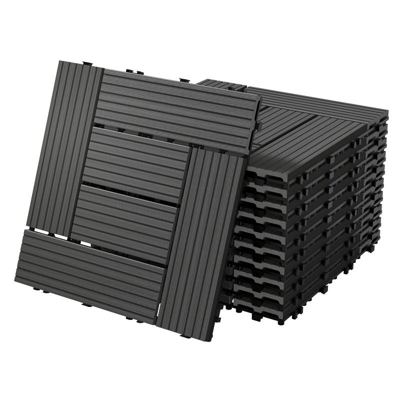 WPC Terrassenfliesen 30x30 cm 22er Set für 2m² Anthrazit in Holzoptik Mosaik mit Drainage und Klicksystem WPC Terrassenfliesen 30x30 cm 22er Set für 2m² Anthrazit in Holzoptik Mosaik mit Drainage und Klicksystem