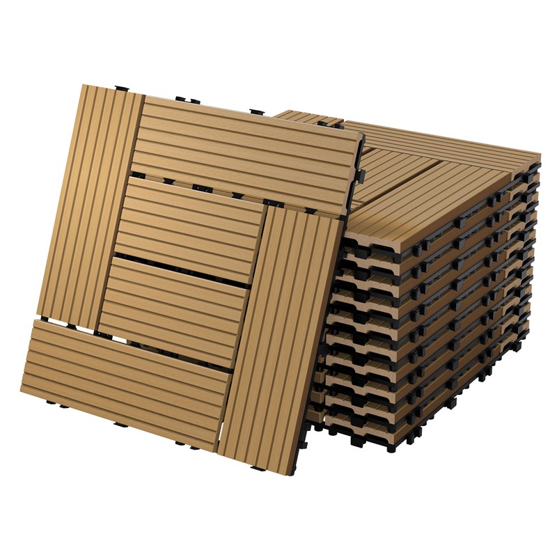 WPC Terrassenfliesen 30x30 cm 33er Set für 3m² Teak in Holzoptik Mosaik mit Drainage und Klicksystem WPC Terrassenfliesen 30x30 cm 33er Set für 3m² Teak in Holzoptik Mosaik mit Drainage und Klicksystem
