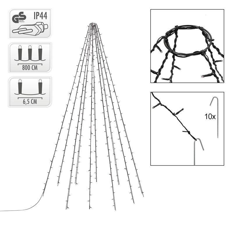 LED Lichterkette Fahnenmastbeleuchtung 8m mit 360 LEDs Warmweiß