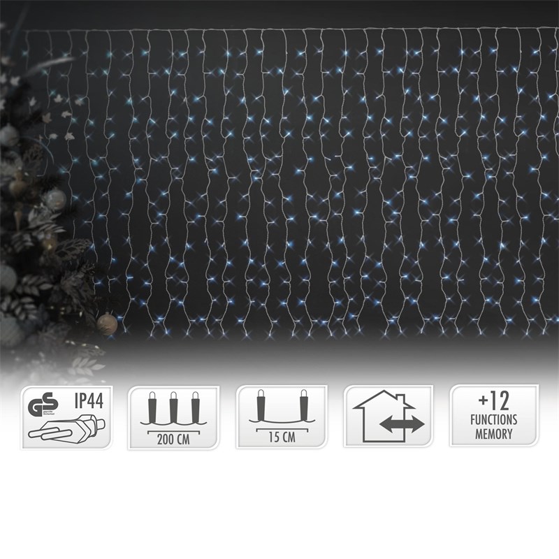 LED Lichtervorhang 2m Kaltweiß mit 240 LED aus PVC