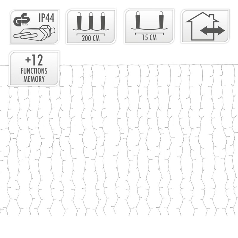 LED Lichtervorhang 2m Kaltweiß mit 240 LED aus PVC