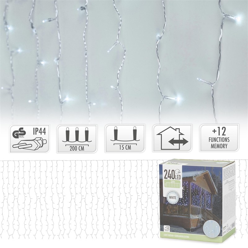 LED Lichtervorhang 2m Kaltweiß mit 240 LED aus PVC
