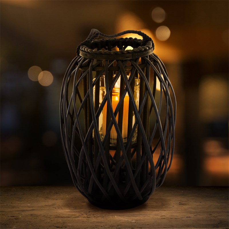Riedlaterne mit Henkel 40x Ø26 cm Schwarz aus umweltfreundlichem Rattan