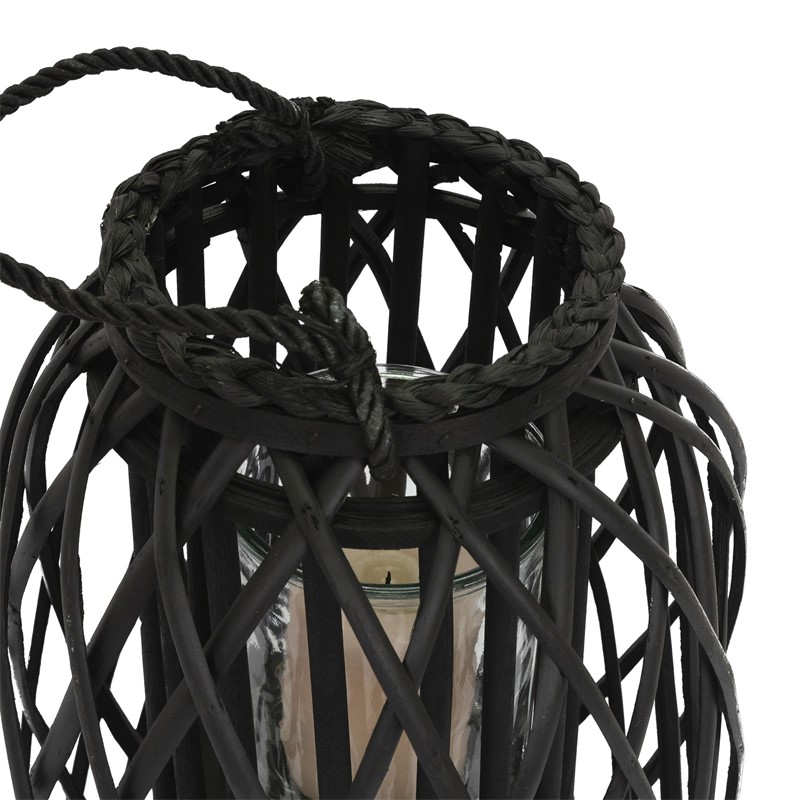 Riedlaterne mit Henkel 50x Ø28 cm Schwarz aus umweltfreundlichem Rattan
