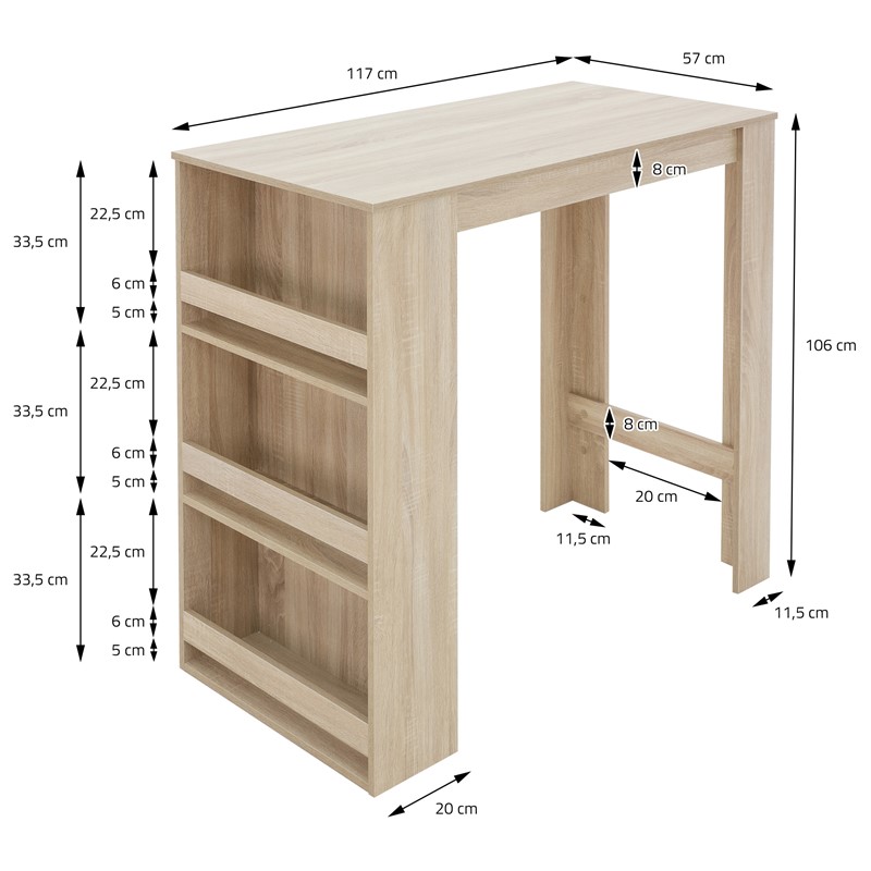 Bartisch mit 3-stufigem Regal 117x106x57 cm Sonoma-Eiche aus Holz ML-Design