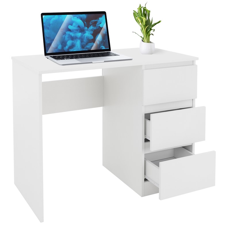 Schreibtisch mit drei Schubladen 90x76x50 cm Weiß aus Holz ML-Design Schreibtisch mit drei Schubladen 90x76x50 cm Weiß aus Holz ML-Design