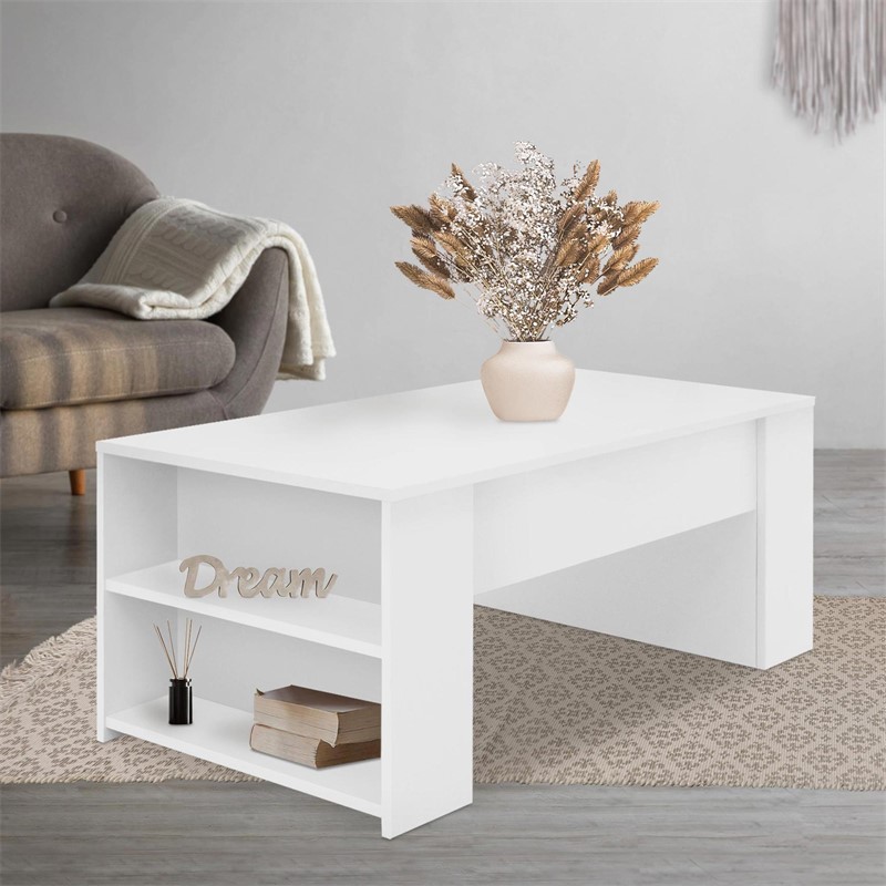 Couchtisch mit zwei Fächern 100x60x42 cm Weiß ML-Design Couchtisch mit zwei Fächern 100x60x42 cm Weiß ML-Design