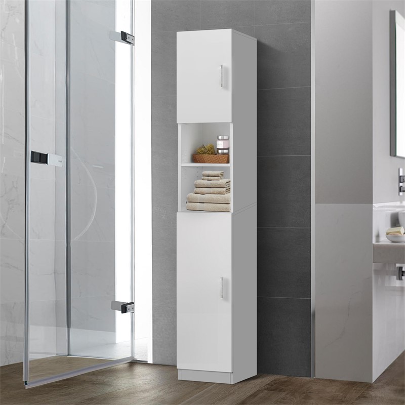 Badezimmerschrank Badschrank Weiß 30x190x25 cm mit zwei Ablagen ML-Design Badezimmerschrank Badschrank Weiß 30x190x25 cm mit zwei Ablagen ML-Design