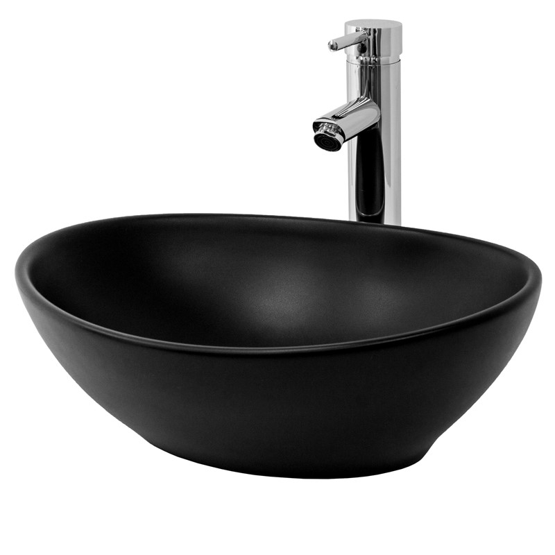 Waschbecken Oval ohne Überlauf 41x33,5x14,5 cm Schwarz aus Keramik LuxeBath Waschbecken Oval ohne Überlauf 41x33,5x14,5 cm Schwarz aus Keramik LuxeBath