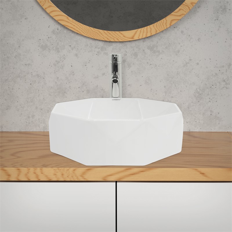 Waschbecken Diamantform ohne Überlauf Ø 42x13,5 cm Weiß aus Keramik LuxeBath