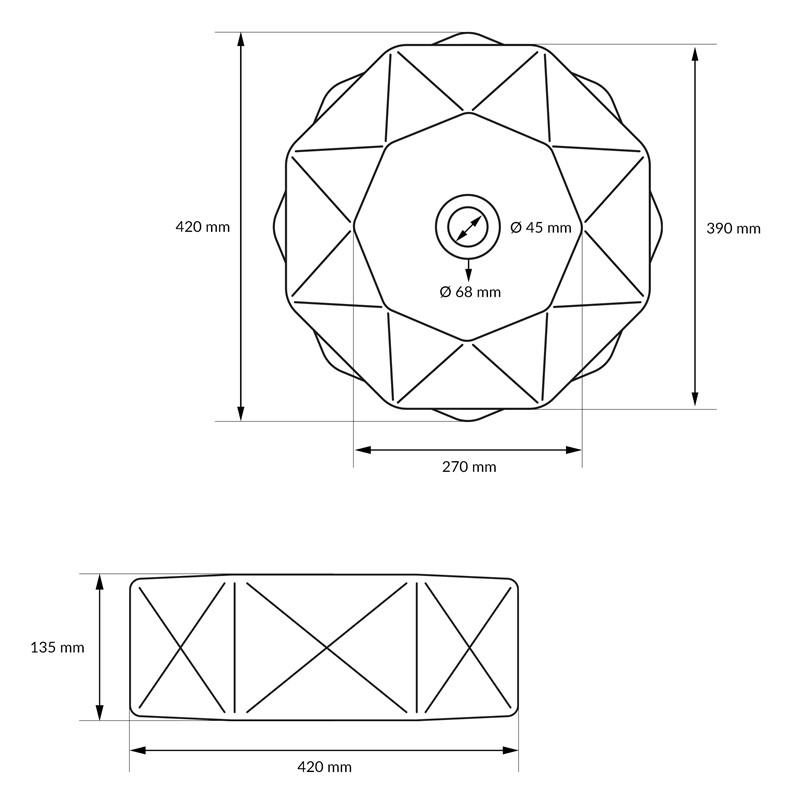 Waschbecken Diamantform ohne Überlauf Ø 42x13,5 cm Weiß aus Keramik LuxeBath
