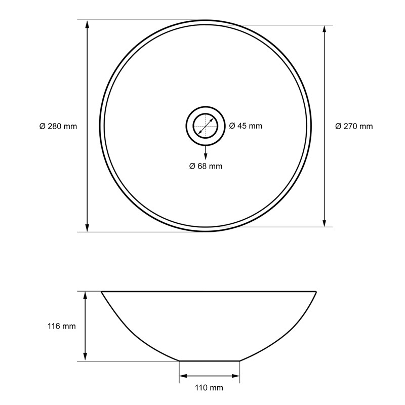Waschbecken Rund ohne Überlauf Ø 28x11,6 cm Weiß aus Keramik LuxeBath