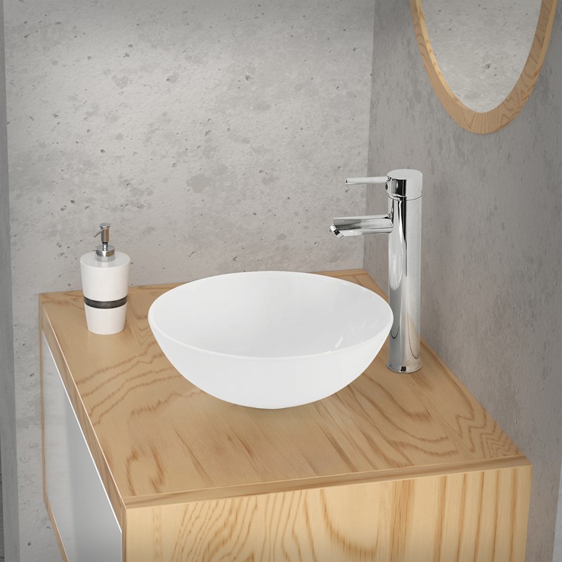 Waschbecken Rund ohne Überlauf Ø 28x11,6 cm Weiß aus Keramik LuxeBath