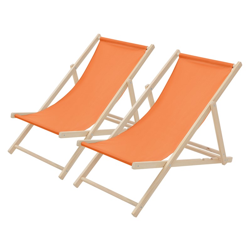 Gartenliege Holz 2er Set Beachstuhl klappbarer Strandstuhl Strandliege Campingliege Sonnenliege Orange Klappliegestuhl Relaxliege