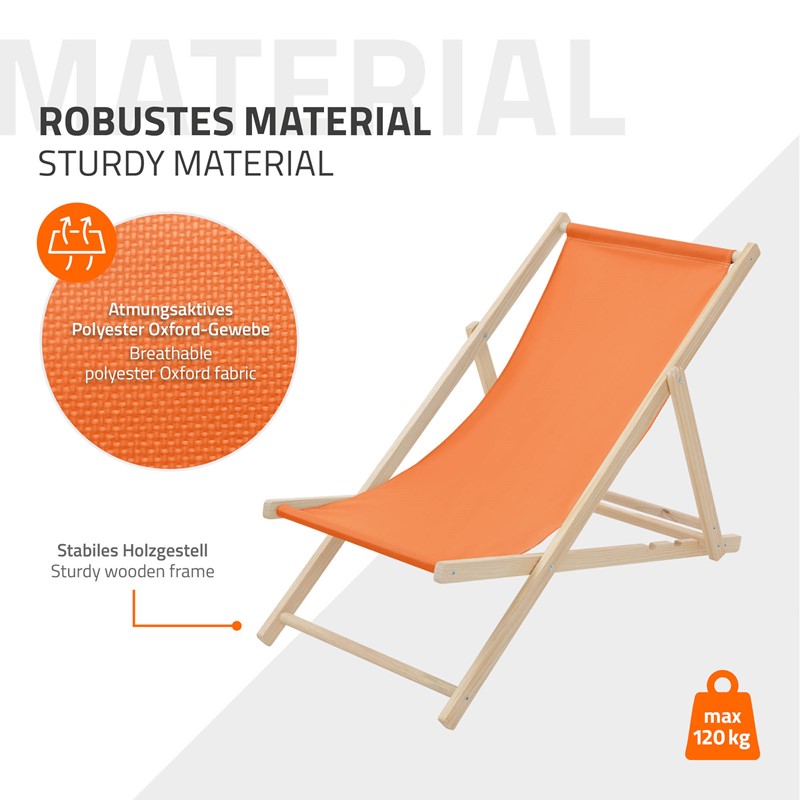 Gartenliege Holz 2er Set Beachstuhl klappbarer Strandstuhl Strandliege Campingliege Sonnenliege Orange Klappliegestuhl Relaxliege